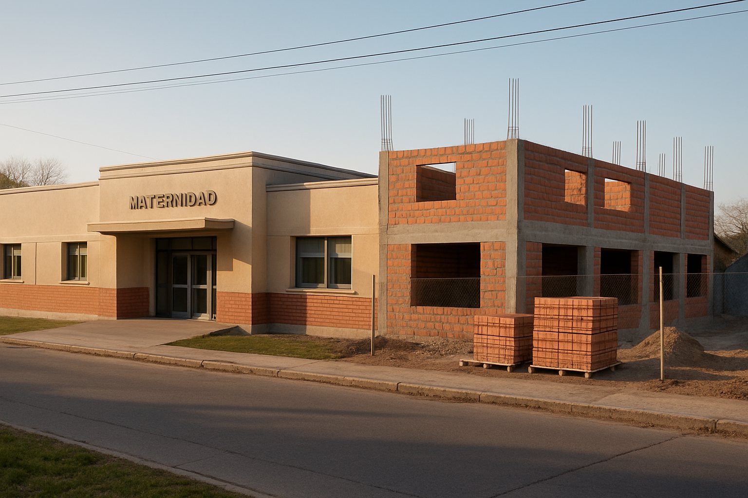 Imagen ilustrativa de una ampliación en un edificio hospitalario de entorno suburbano.
